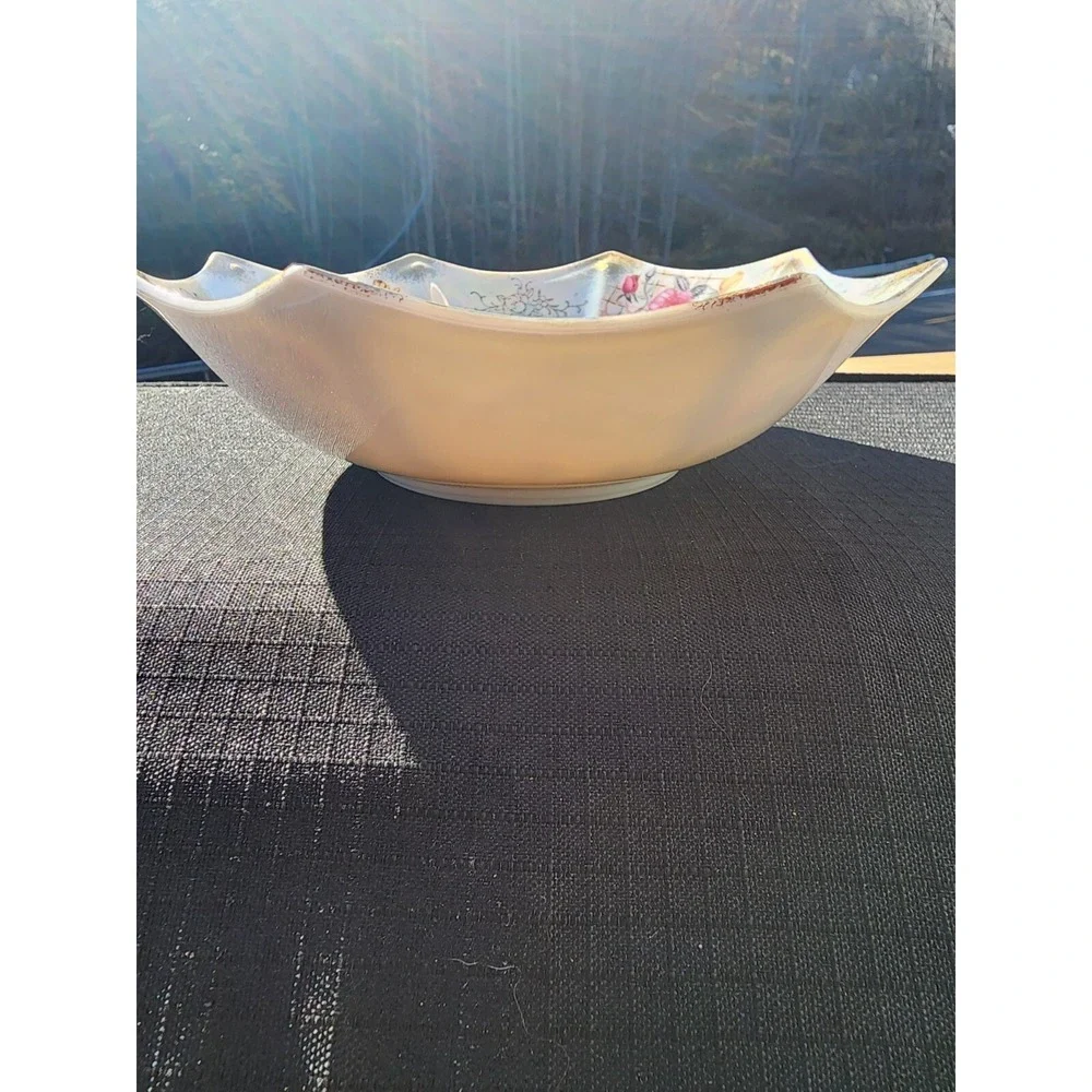 Rose Gold Bowl, Unique Pearl Iridescent Bowl, PORCELAIN bowl flowers‎ 8¼ Inch